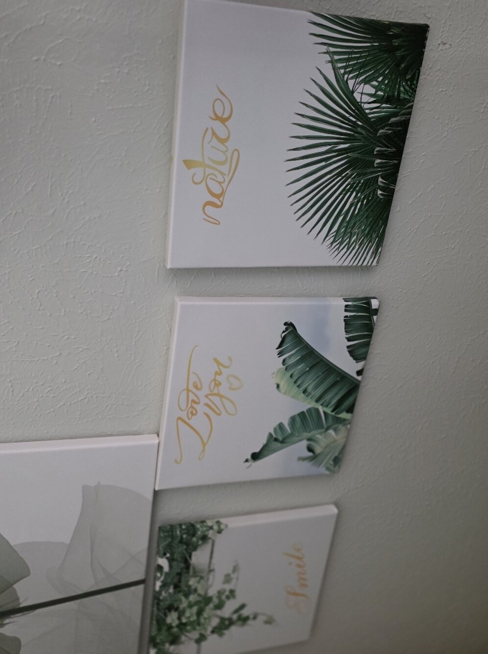3 Tropical Palm Canvas Wall Art - Green & White